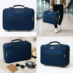 Vintage Valoroso Navy Rolling Suitcase with Brass Hardware – Classic Pilot Style